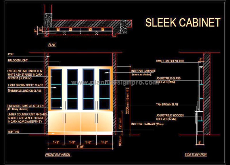 Sleek 9-Inch Deep Cabinet CAD Design for Displays